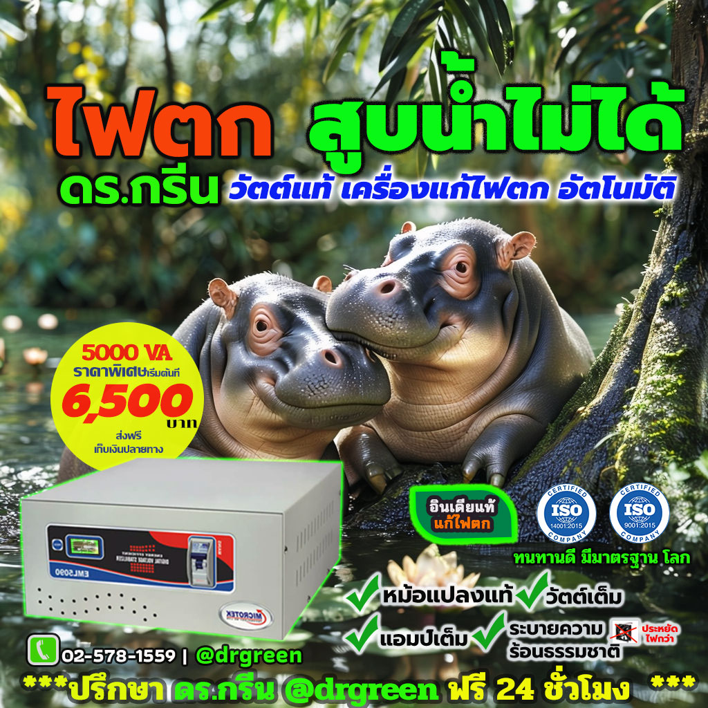 หม้อเพิ่มไฟอัตโนมัติ Stabilizer ยี่ห้อ Dr. Green Energy ป้องกันไฟตก ไฟเกิน ไฟกระชาก